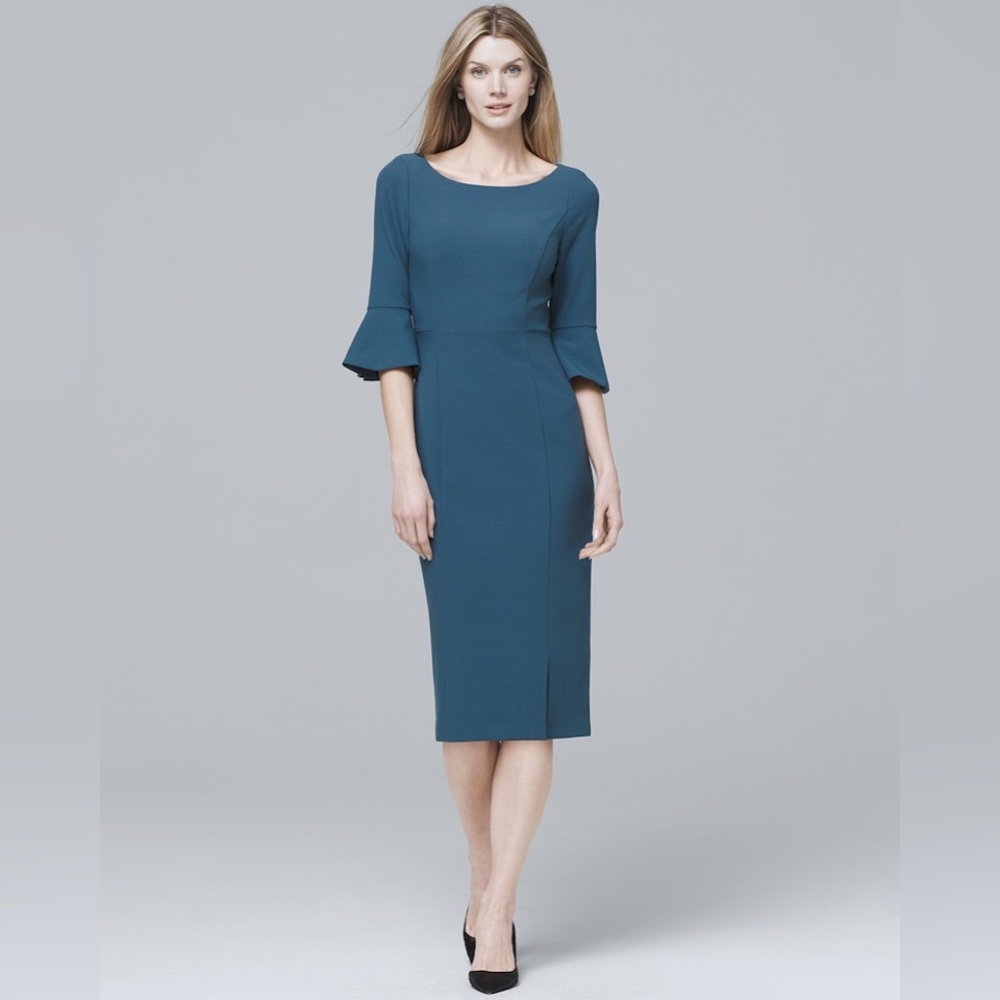 WHBM Blue Ruffle 3/4 Sleeve Sheath Dress